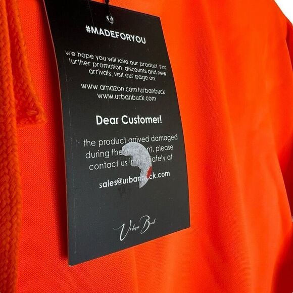 NEW Urban Buck Neon Orange Cropped Pullover Hooded Sweatshirt XXL - Picture 7 of 10